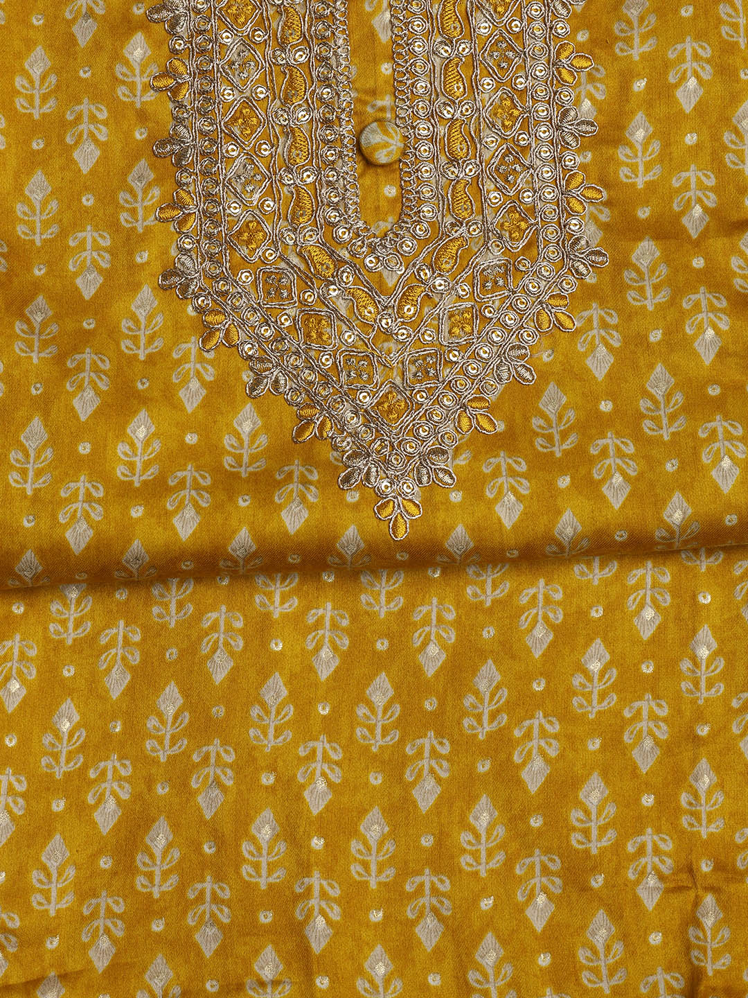 Neck Embroidered Cotton Blend Unstitched Suit With Dupatta
