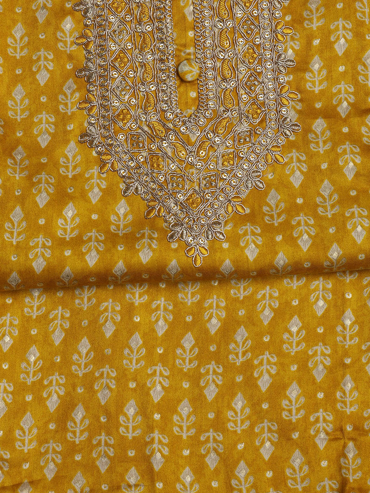 Neck Embroidered Cotton Blend Unstitched Suit With Dupatta