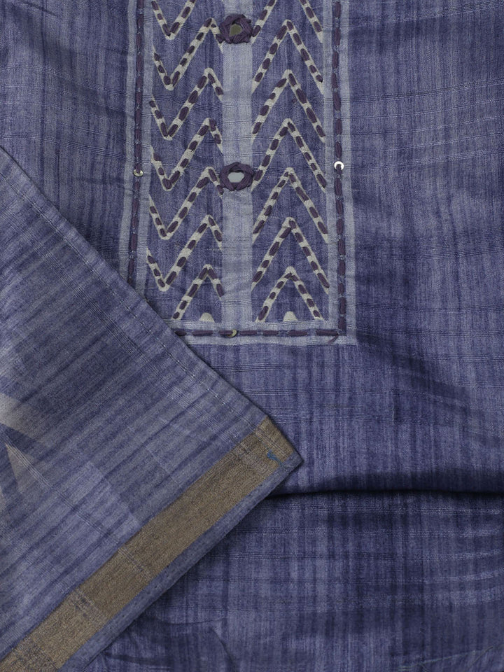 Embroidered Chanderi Unstitched Kurta With Pant &amp; Dupatta