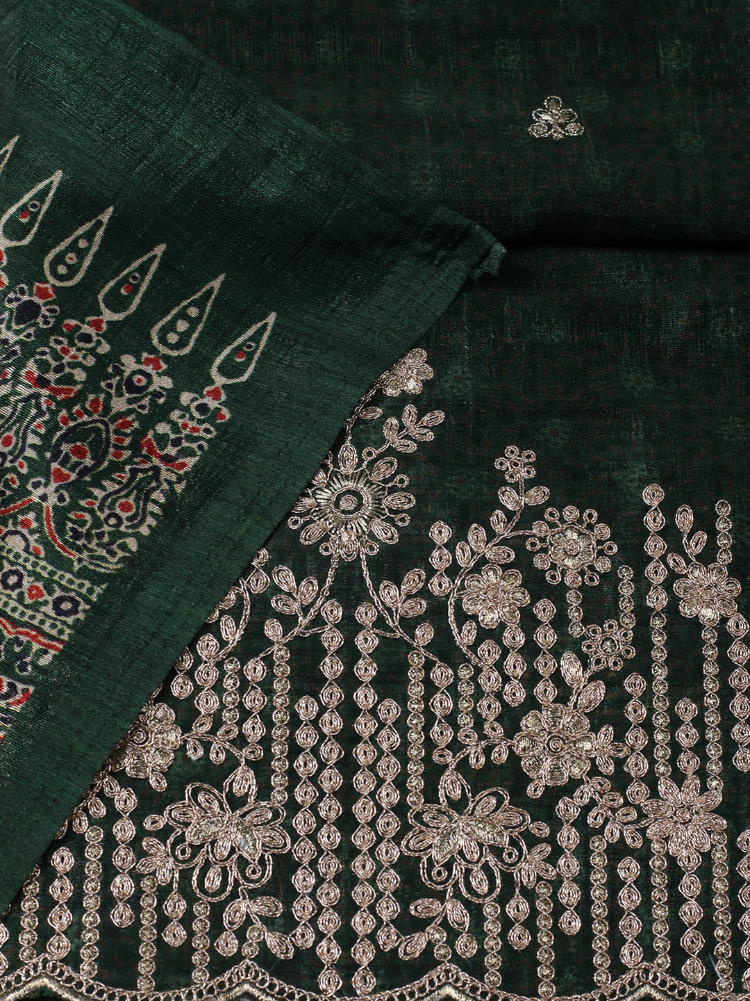 Embroidered Tussar Unstitched Suit With Pant &amp; Dupatta