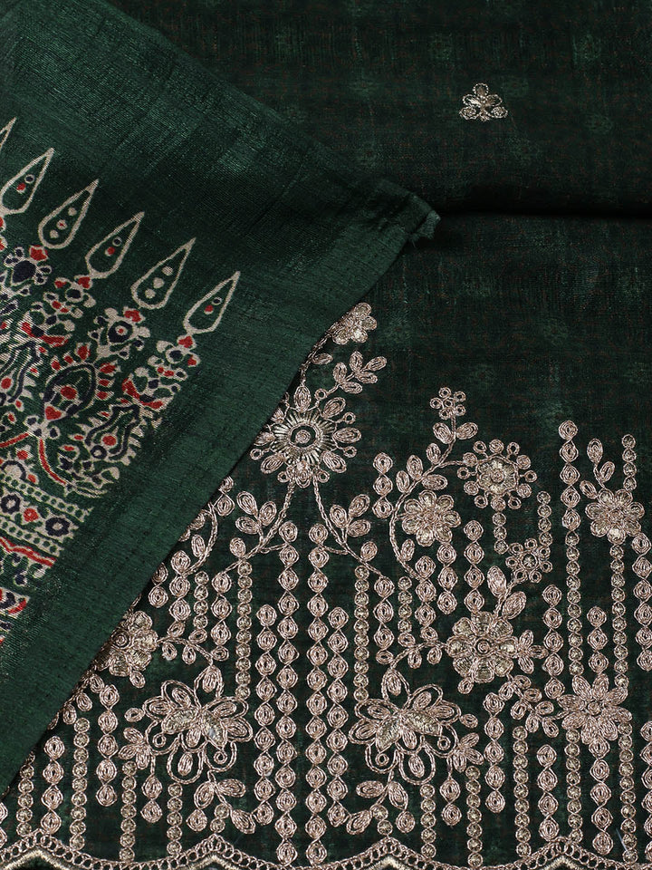 Embroidered Tussar Unstitched Suit With Pant &amp; Dupatta