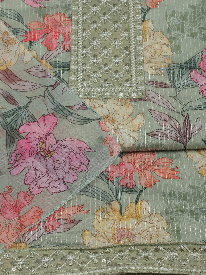 Printed Cotton Unstitched Suits Printed Suit With Pant &amp; Dupatta