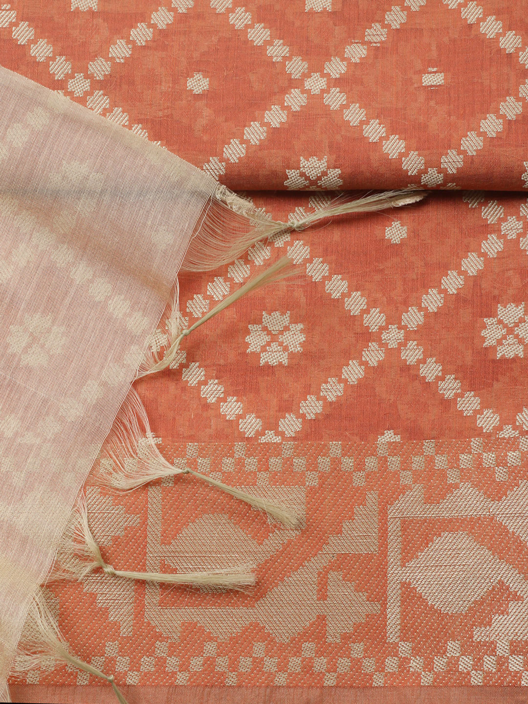 Printed Chanderi Unstitched Suit With Pant &amp; Dupatta