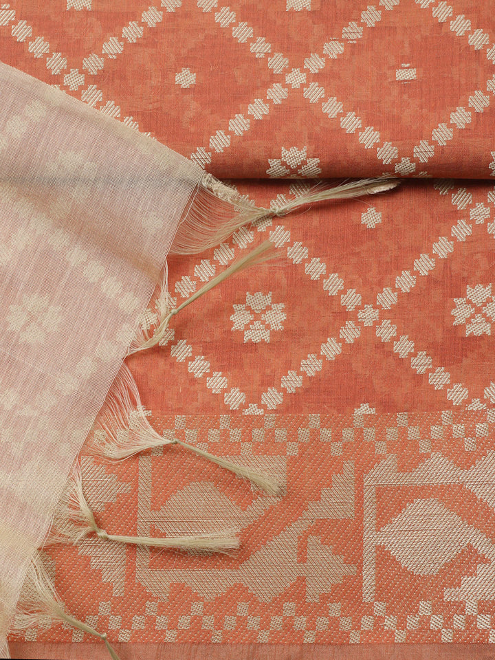 Printed Chanderi Unstitched Suit With Pant &amp; Dupatta