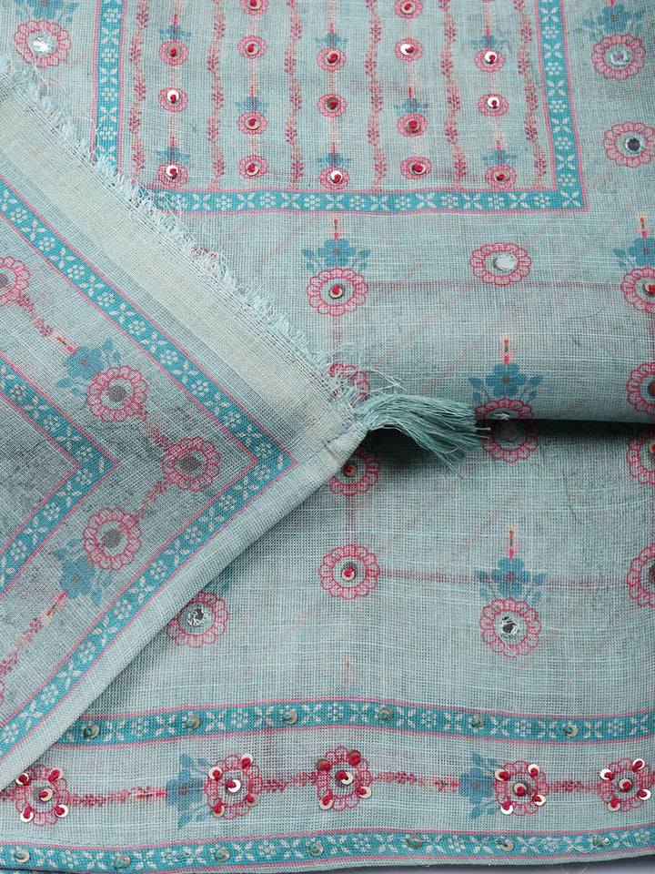 Embellished Tissue Unstitched Suit With Pant &amp; Dupatta