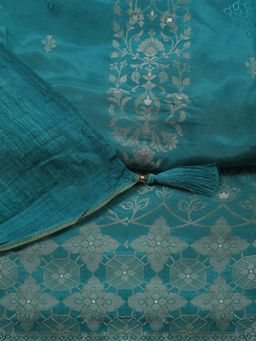 Zardozi Art Silk Unstitched Suit Piece With Dupatta