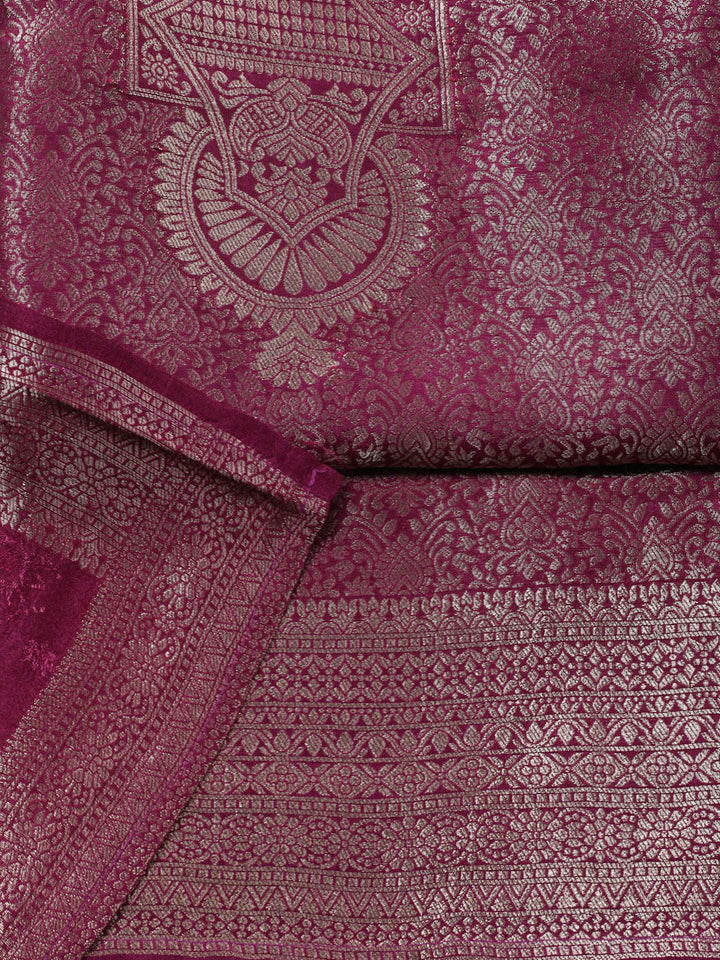 Embroidered Chanderi Unstitched Suit With Pant &amp; Dupatta
