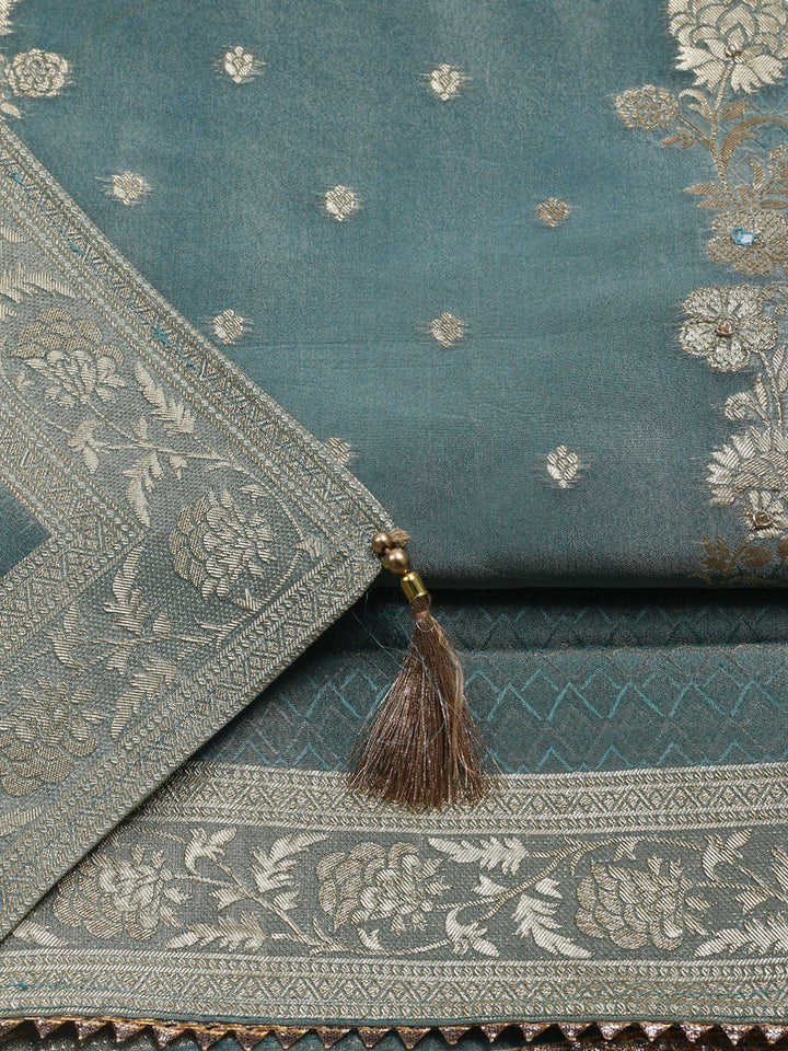 Woven Design Tissue Unstitched Suit With Dupatta