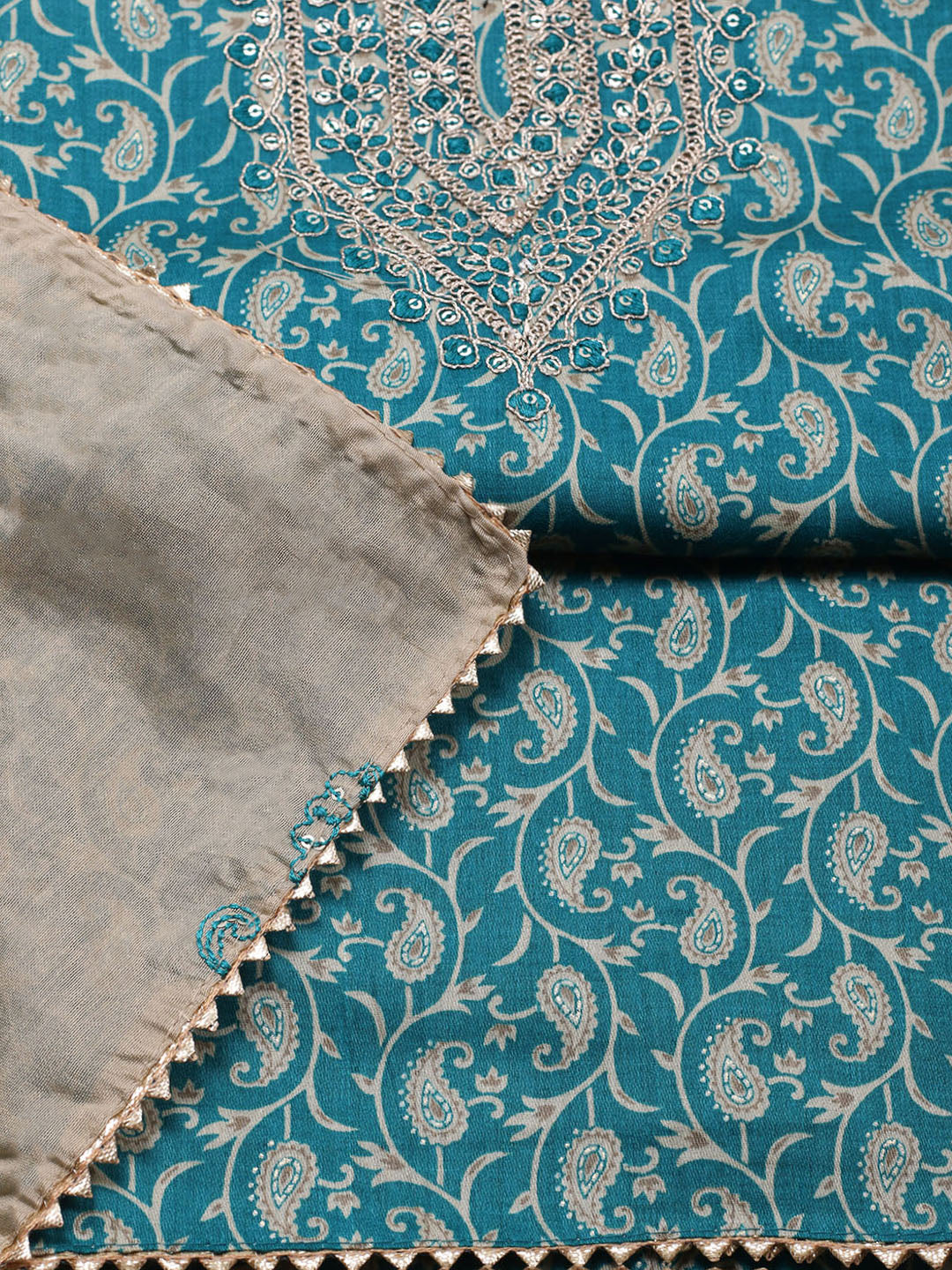 Embroidered Cotton Unstitched Suit With Pant &amp; Dupatta