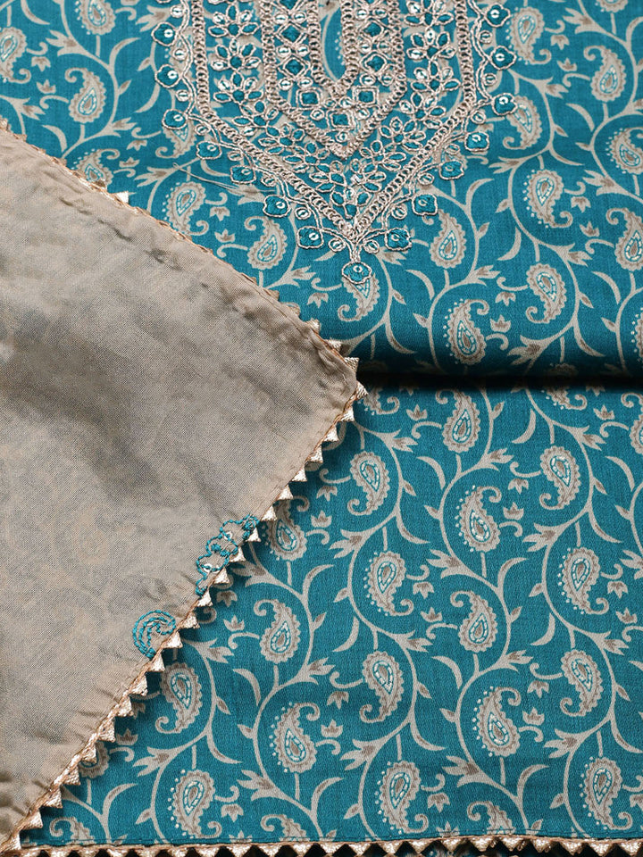Embroidered Cotton Unstitched Suit With Pant &amp; Dupatta