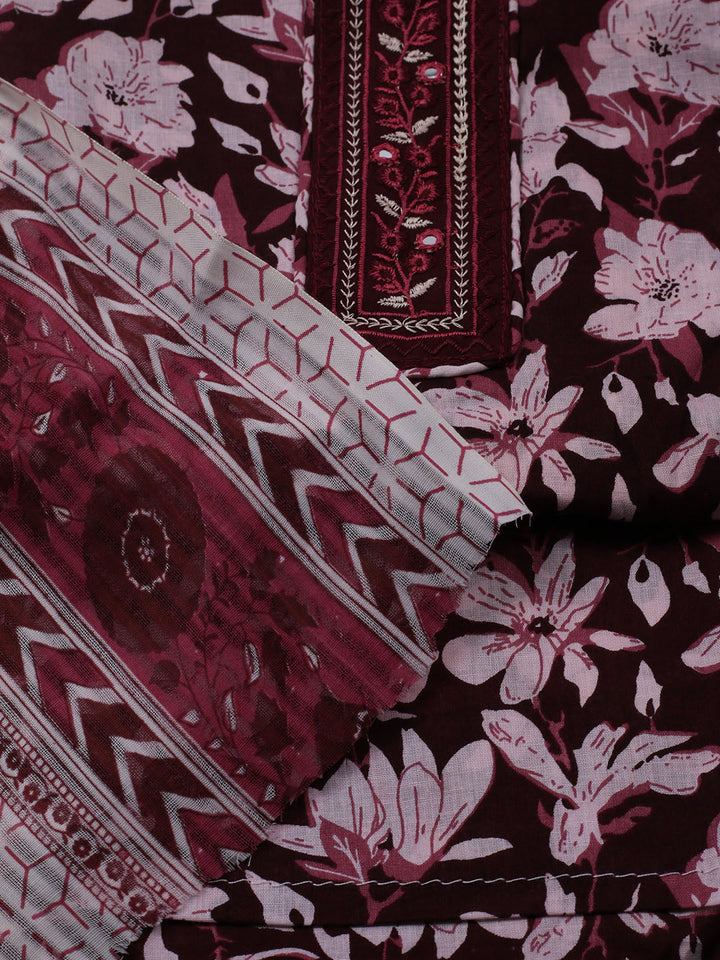 Patch Neck Cotton Blend Unstitched Suit With Dupatta