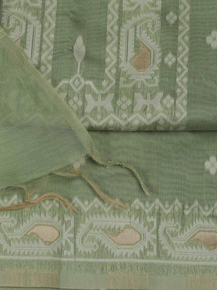 Jamdani Work Chanderi Unstitched Suit Piece With Dupatta