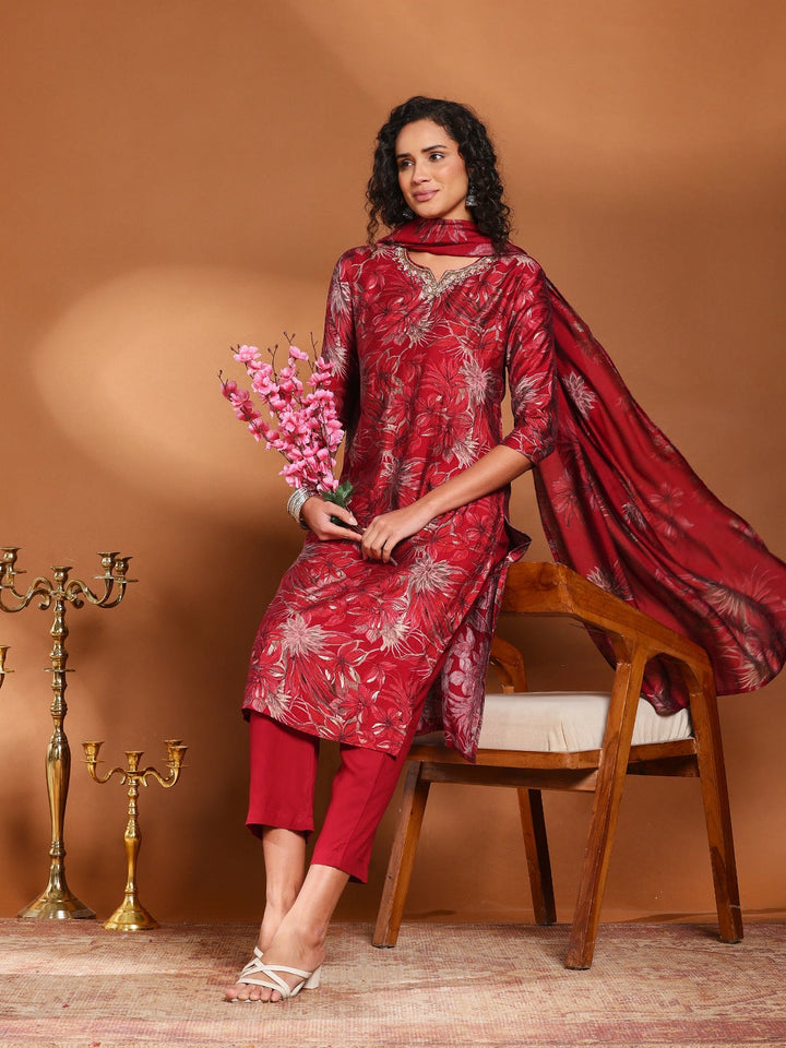 Printed Cotton Blend Kurta With Pant &amp; Dupatta
