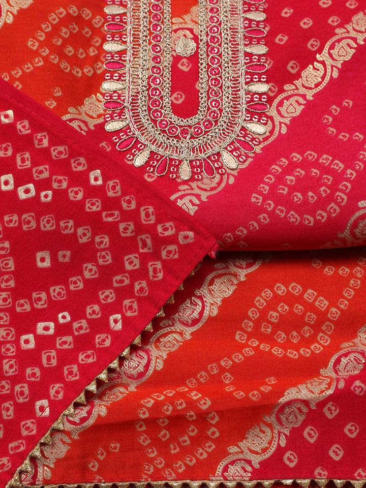 Embroidered Cotton Unstitched Suit With Pant &amp; Dupatta
