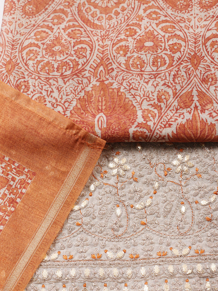 Printed Cotton Blend Unstitched Suit With Pant &amp; Dupatta