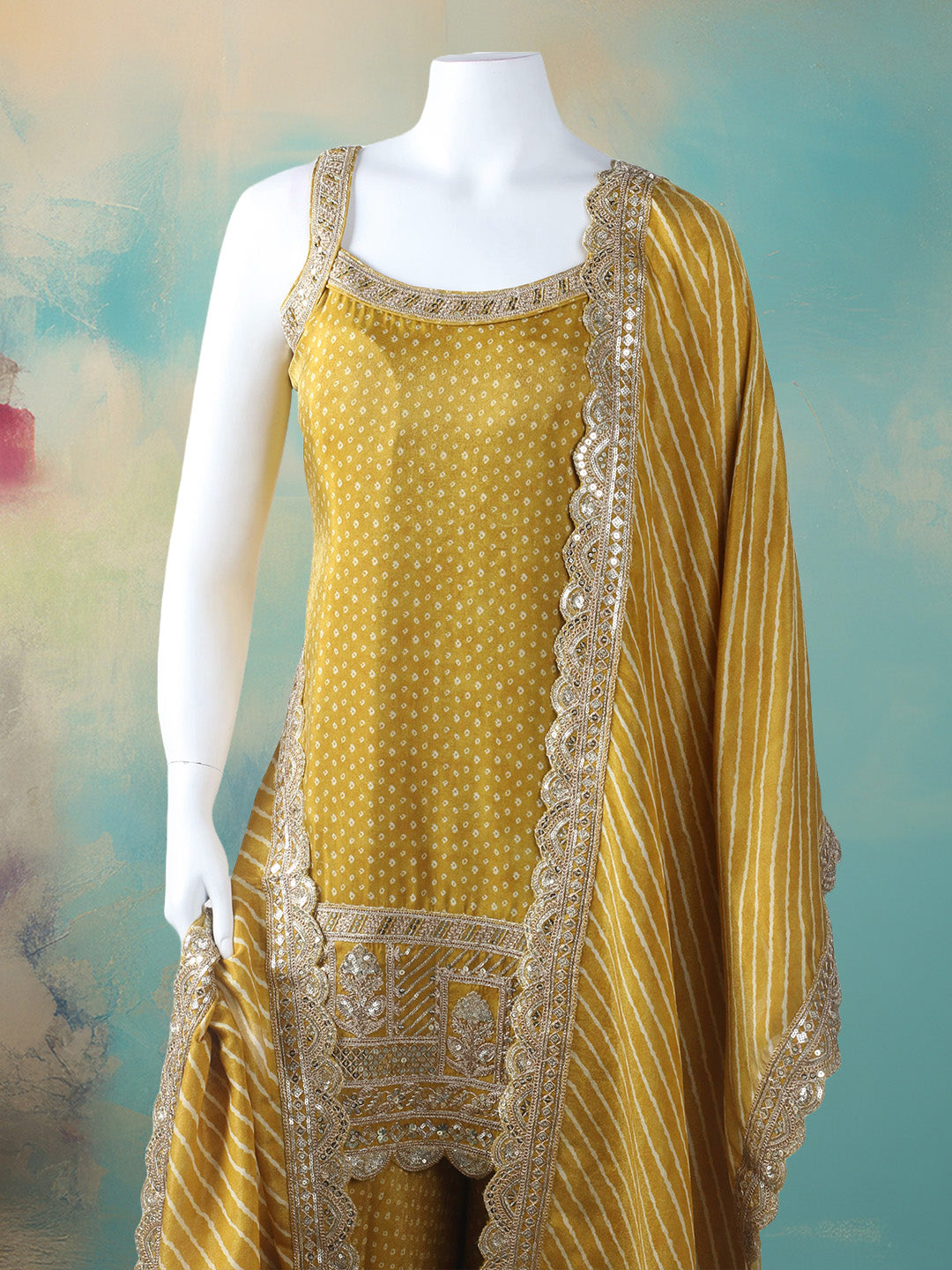 Woven Design Tissue Stitched Kurta With Pant &amp; Dupatta