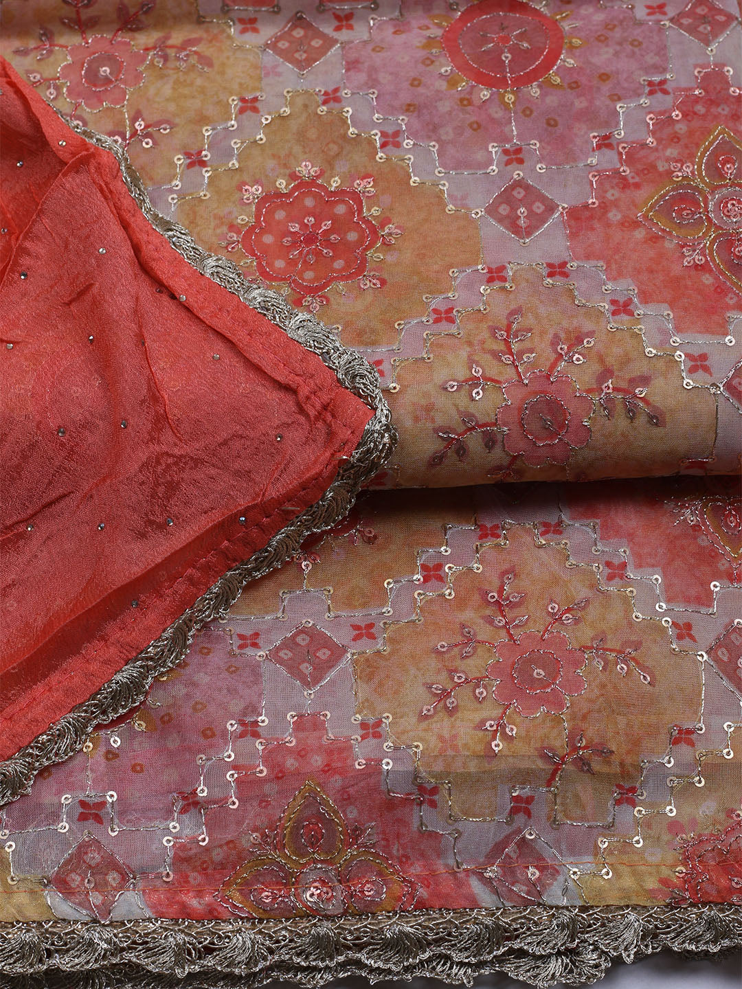 Neck Embroidered Chinon Unstitched Suit With Dupatta
