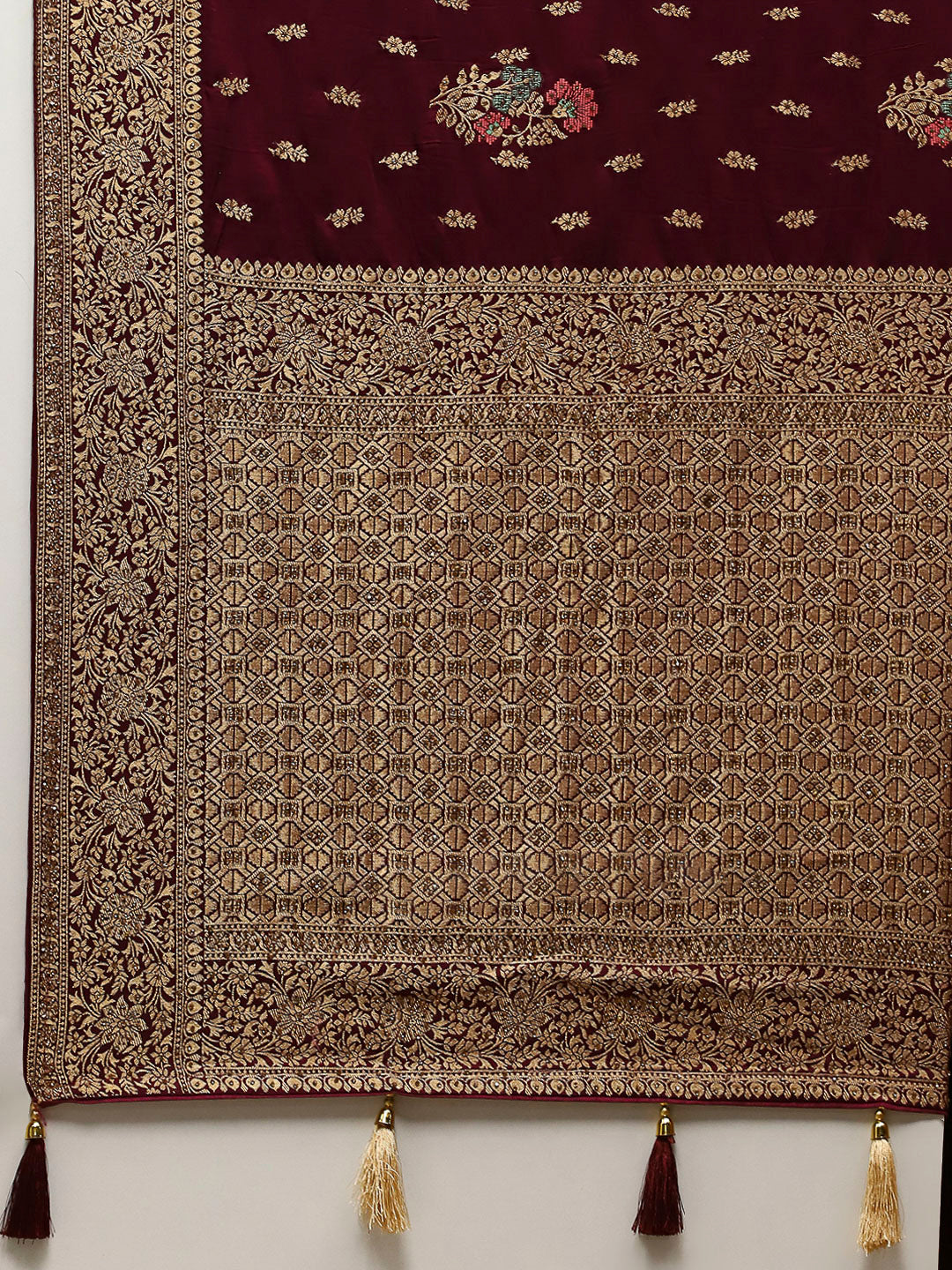 Stone Work Satin Embroidery Saree