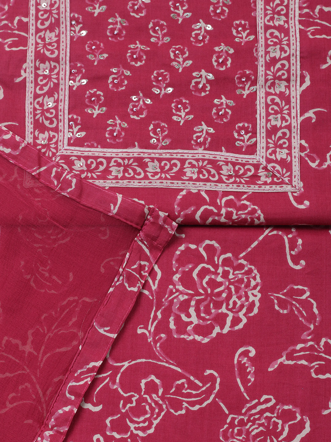 Embroidered Cotton Blend Unstitched Suit With Pant &amp; Dupatta