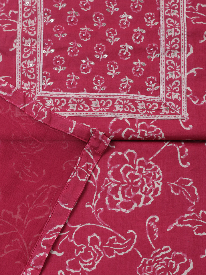 Embroidered Cotton Blend Unstitched Suit With Pant &amp; Dupatta