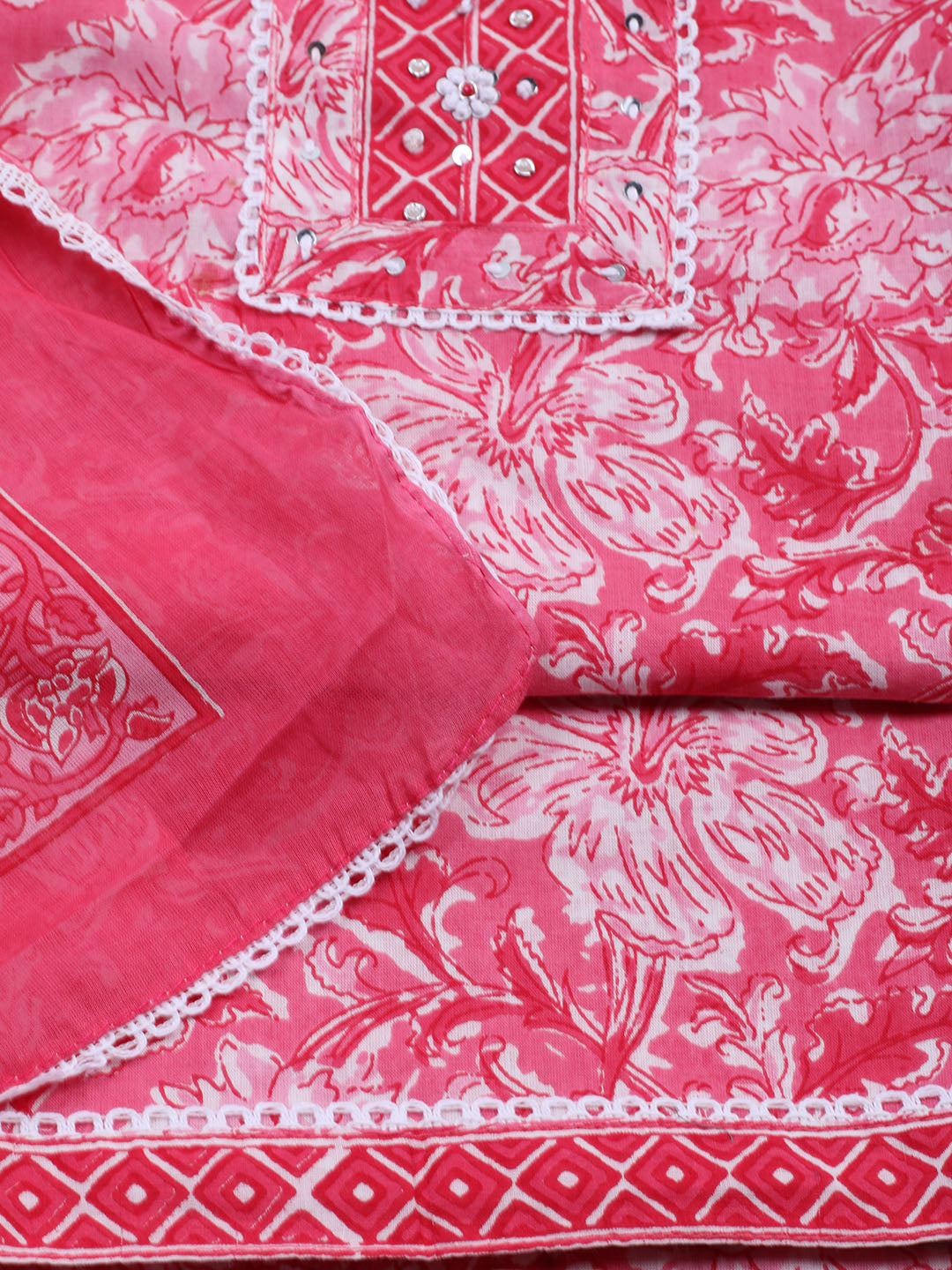 Printed Cotton Blend Unstitched Suit With Dupatta