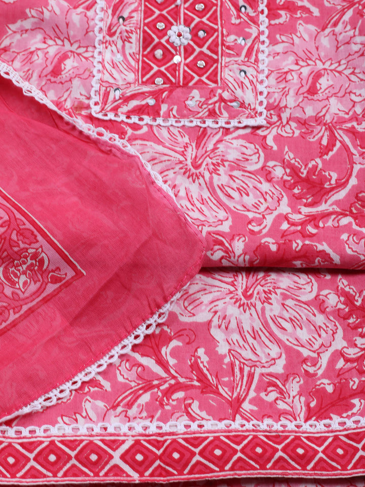 Printed Cotton Blend Unstitched Suit With Dupatta