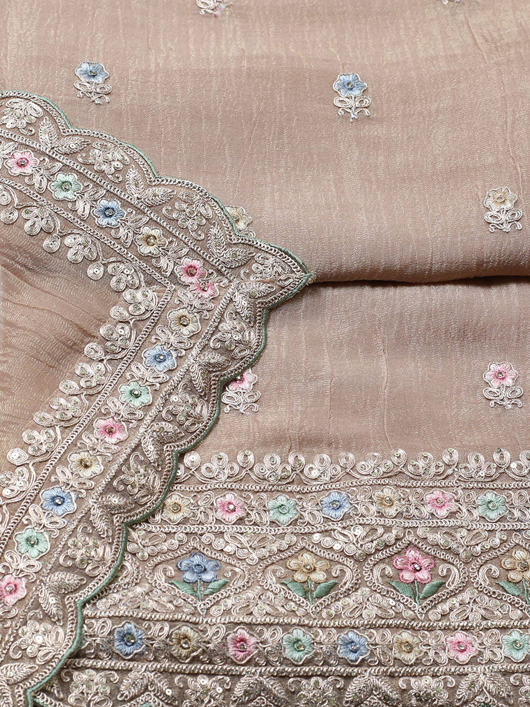 Embroidered Tissue Unstitched Suit With Pant &amp; Dupatta