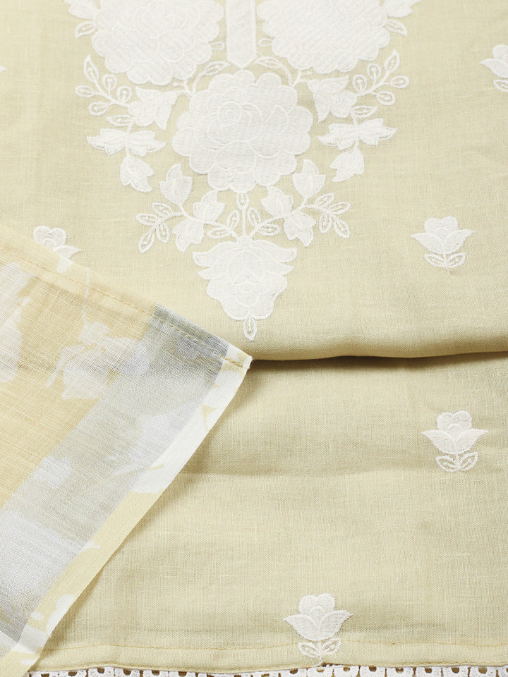 Embroidered Linen Blend Unstitched Suit With Pant &amp; Dupatta