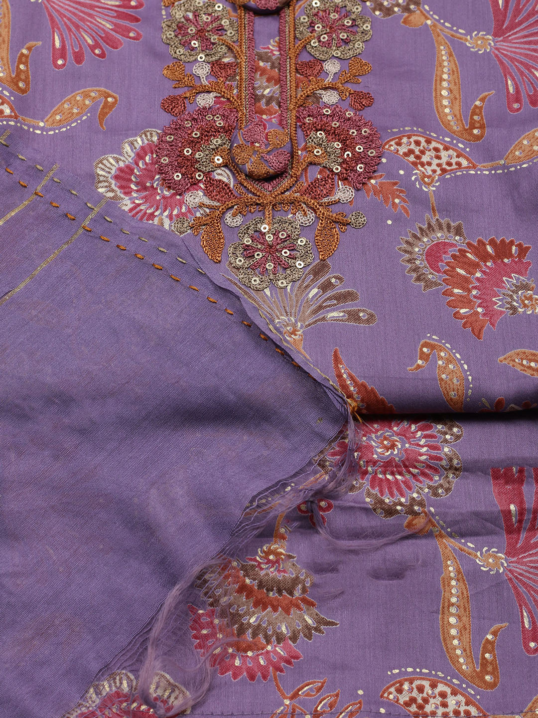 Embroidered Cotton Blend Unstitched Suit With Pant &amp; Dupatta