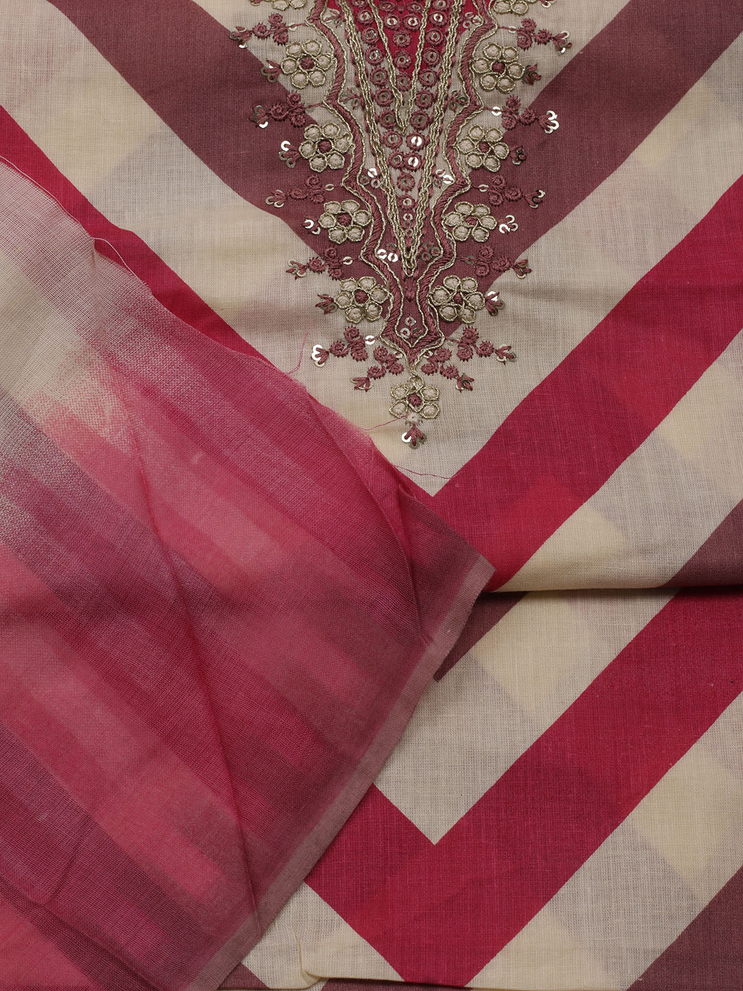 Printed Cotton Blend Unstitched Suit With Dupatta