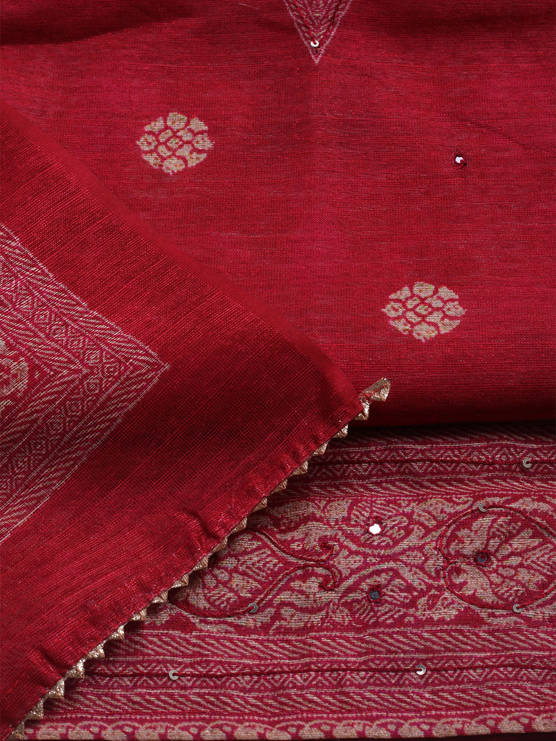 Embroidered Chanderi Unstitched Suit With Dupatta