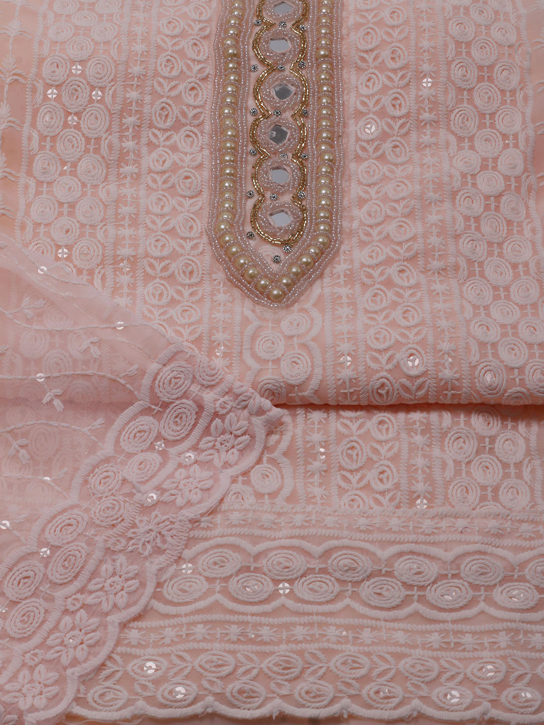 Chikan Work Georgette Unstitched Suit With Dupatta