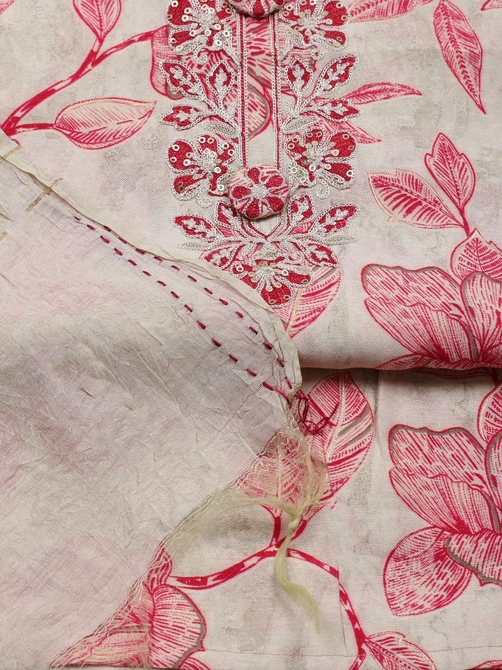 Embroidered Cotton Blend Unstitched Suit With Pant &amp; Dupatta