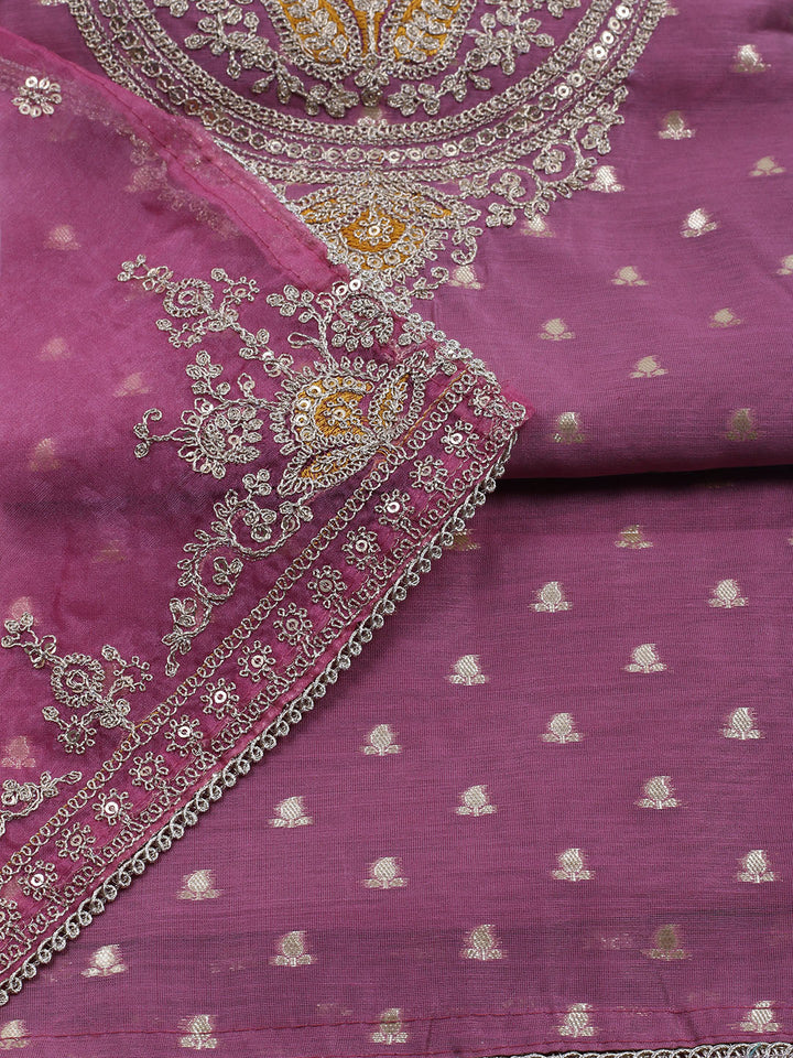 Neck Embroidered Chanderi Unstitched Suit With Dupatta