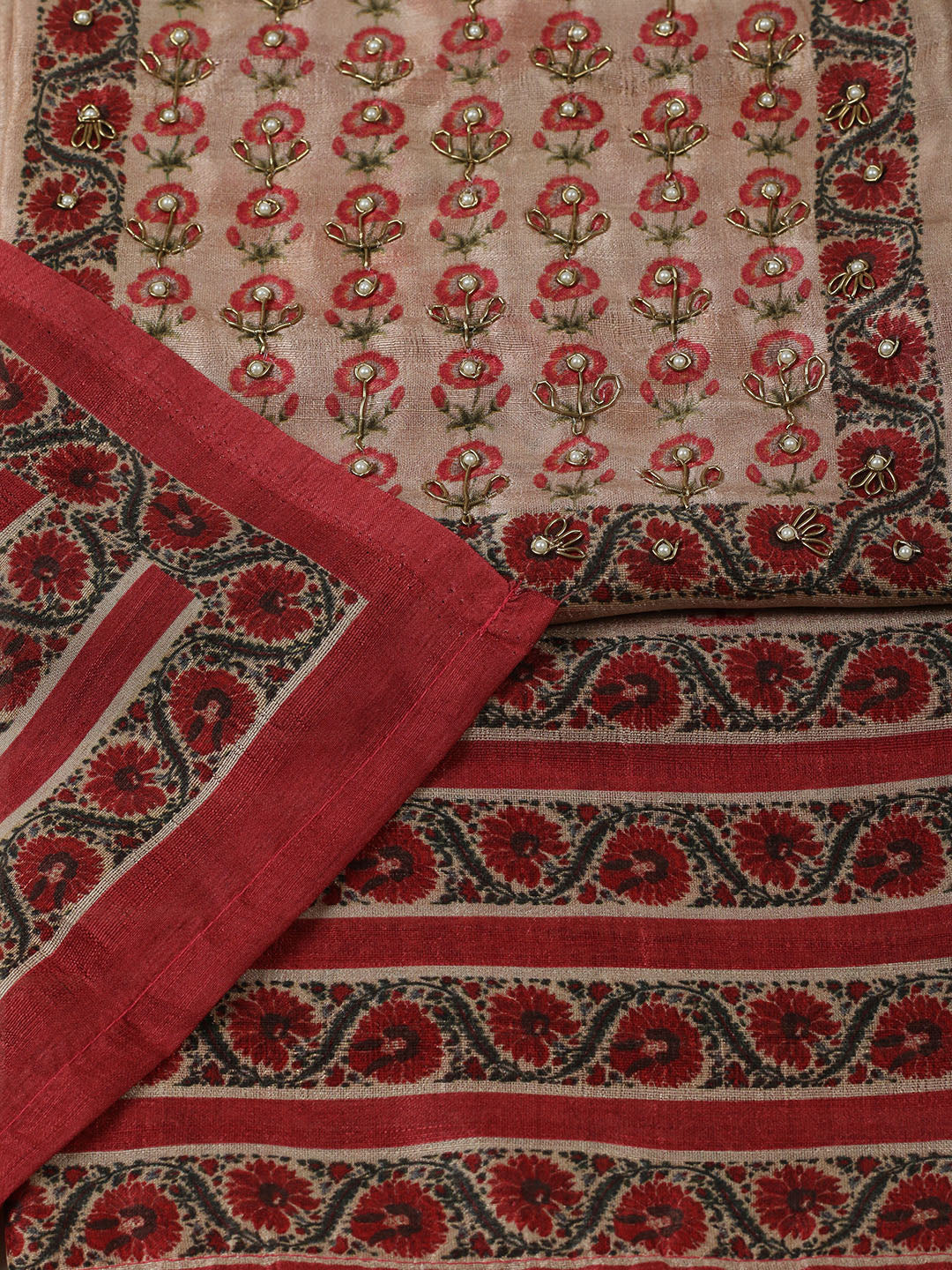 Embroidered Tussar Unstitched Suit With Pant &amp; Dupatta