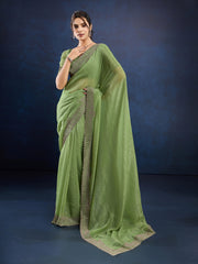 Stone Embroidery Chinon Saree