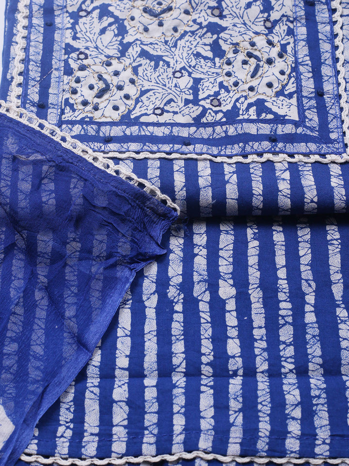Embroidered Cotton Blend Unstitched Suit With Pant &amp; Dupatta