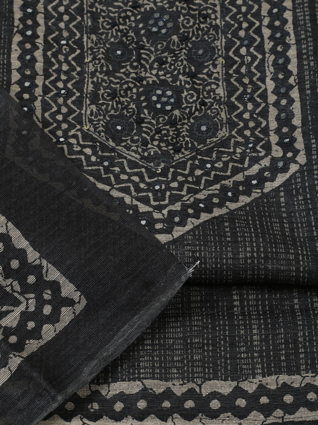Printed Chanderi Unstitched Suit With Pant &amp; Dupatta