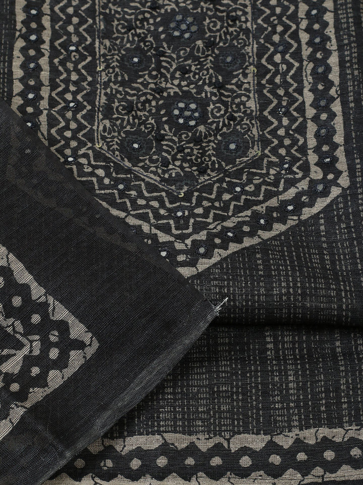 Printed Chanderi Unstitched Suit With Pant &amp; Dupatta