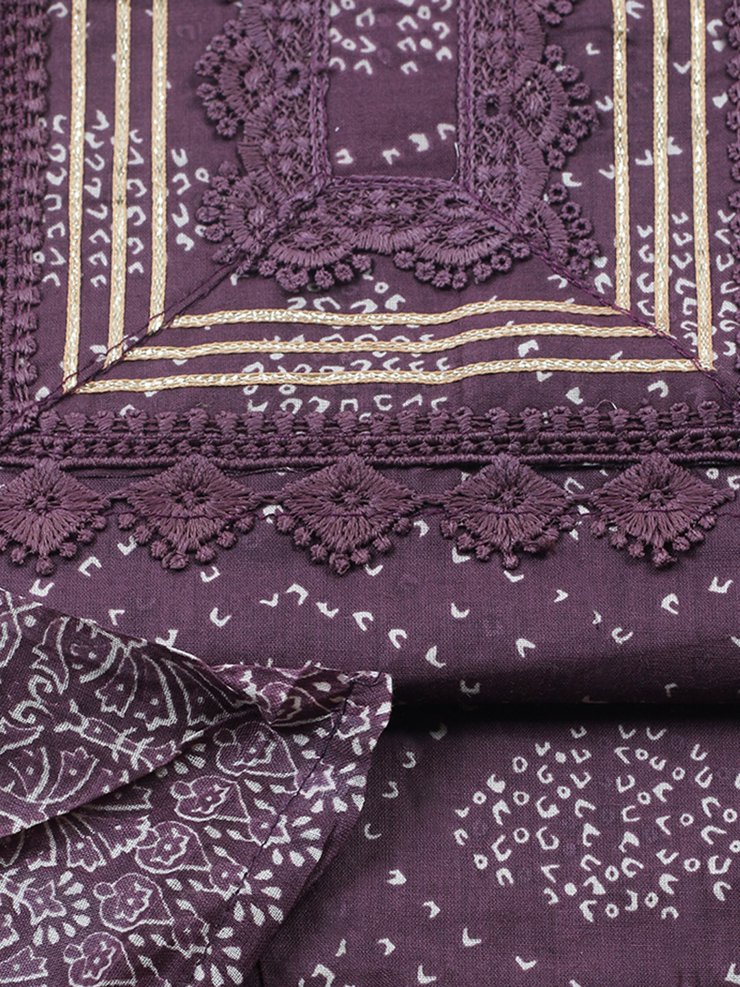 Printed Cotton Blend Unstitched Suit With Pant &amp; Dupatta
