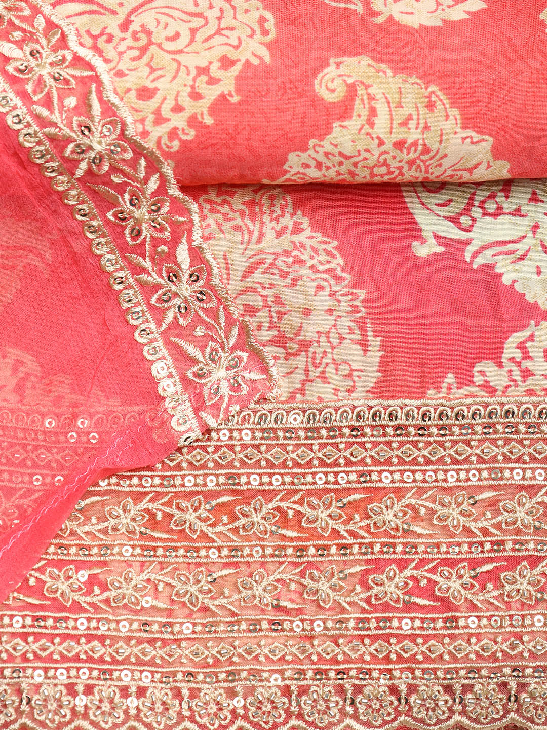 Border With Booti Muslin Unstitched Suit With Dupatta