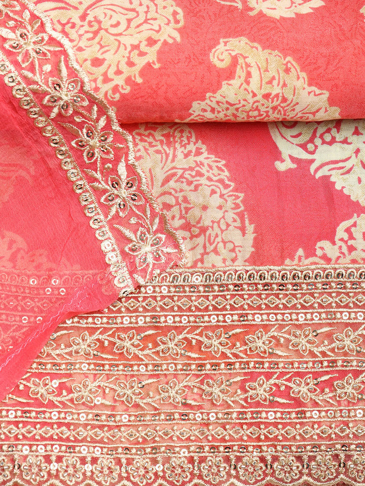 Border With Booti Muslin Unstitched Suit With Dupatta