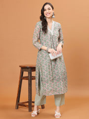 Floral Printed Cotton Kurta With Pants