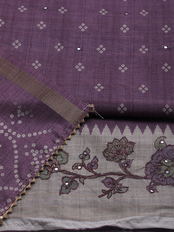 Embroidered Tussar Unstitched Suit With Dupatta