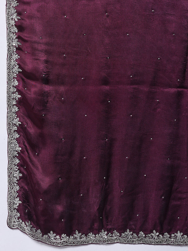 Zari &amp; Sequin Embellished Chinon Saree