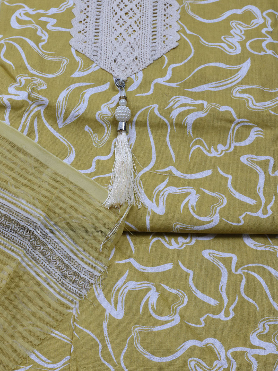 Printed Cotton Blend Unstitched Suit With Dupatta