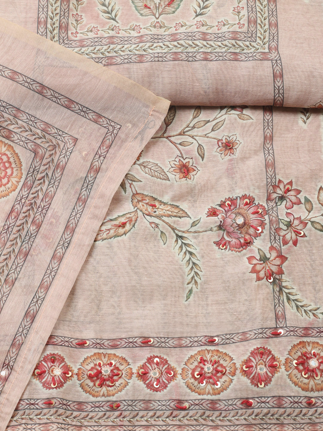 Embellished Chanderi Unstitched Suit With Pant &amp; Dupatta