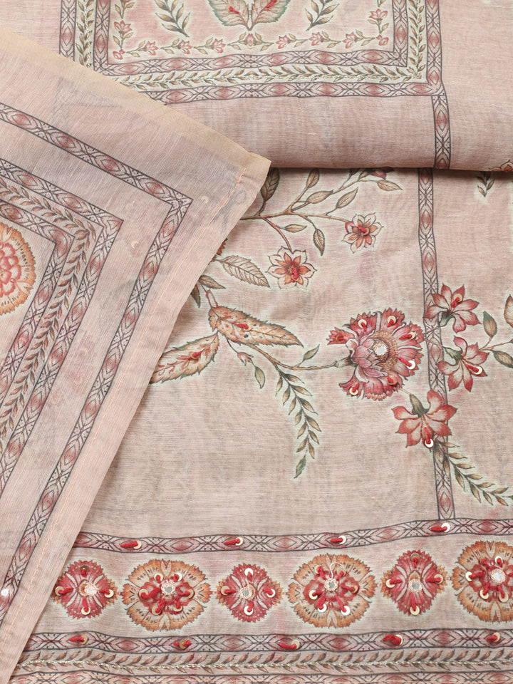 Embellished Chanderi Unstitched Suit With Pant &amp; Dupatta