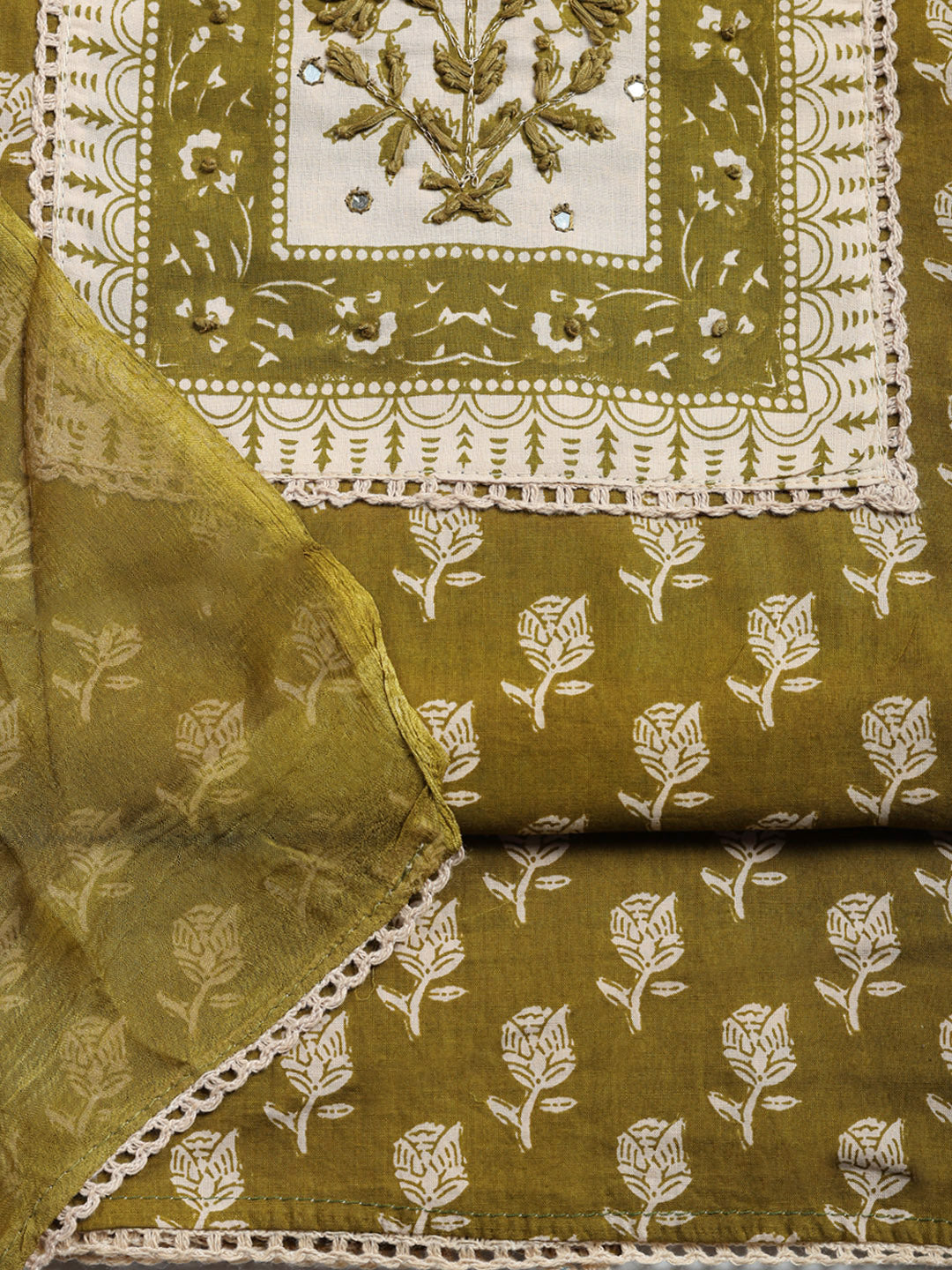 Embroidered Cotton Blend Unstitched Suit With Pant &amp; Dupatta
