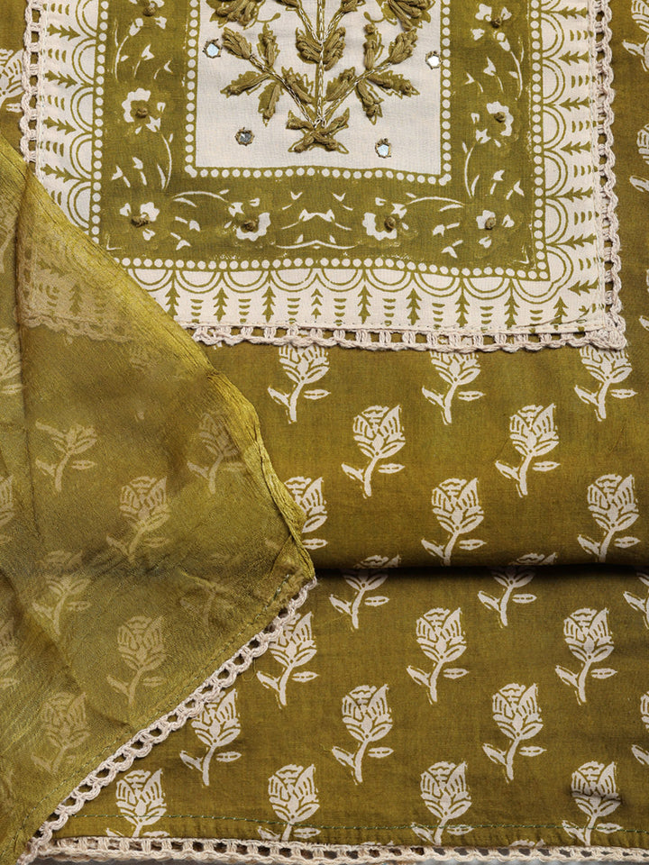 Embroidered Cotton Blend Unstitched Suit With Pant &amp; Dupatta